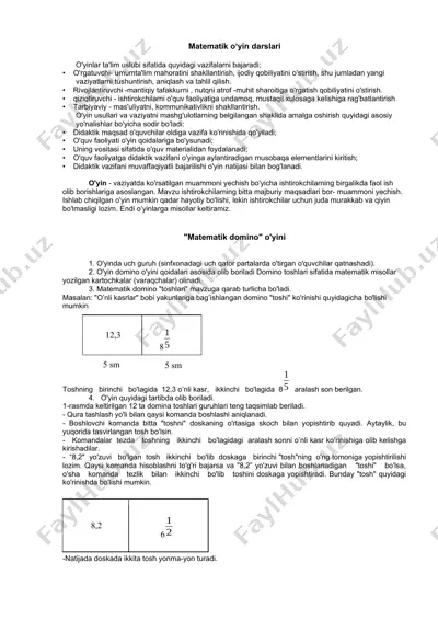 matematik o‘yin darslari — DOCX