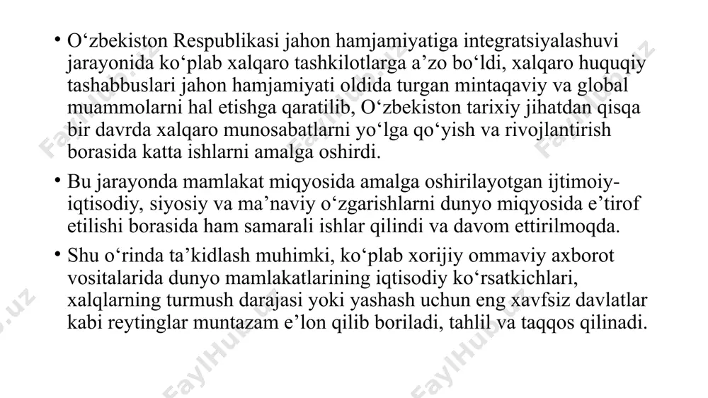 sala yuzasidan qator fikr va mulohazalar o‘zbekiston respublikasi prezidenti sh.m.mirzieyovning 2018 yil 28 dekabrda oliy majlisga murojaatnomasida belgilangan ustuvor vazifalarni amalga oshirish doirasida ham yuritilgan edi. xususan, o‘zbekistonning global raqobatbardoshlik reytingi va boshqa xalqaro reytinglarda qatnashishi va unda mamlakatimizning egallagan o‘rnini yaxshilab borishga qaratilgan chora-tadbirlarni ishlab chiqish va amalga oshirish, mamlakatda qulay biznes va investitsion muhitni shakllantirish sohasida amalga oshirilayotgan chora-tadbirlar, qonunchilikning amaliyotga tatbiqi ustidan kuchli parlament va deputatlik nazoratini o‘rnatish va boshqa vazifalar belgilangan edi. shuni alohida qayd etish kerakki, reytinglar ichida eng mashhurlari, investitsiya jalb qilinishida muhim o‘rin tutadiganlari sirasiga “standard and poor’s”, “moody’s”, “fitch ratings” agentliklari hamda yirik auditorlik va konsalting kompaniyalari tomonidan e’lon qilib boriladigan baholash mezonlarini ham kiritish mumkin. hozirgi kunda yuqorida qayd etilgan agentliklar tomonidan e’lon qilinadigan suveren kredit reytingiga o‘zbekistonning ham kiritilishi bo‘yi­cha ishlar olib borilyapti. biroq bu ishlarni hozircha qoniqarli deb bo‘lmaydi. aytaylik, bir qator indekslar bevosita investitsion faoliyat bilan bog‘liq ko‘rsatkichlarni …