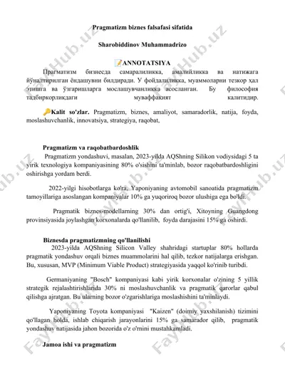 pragmatizm va raqobatbardoshlik — DOCX