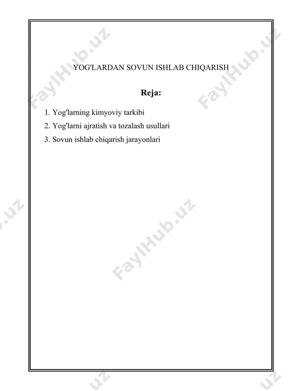 27h46o), hayvon hujayralarining membranalarida topiladi va gormonal signallash va boshqa biologik jarayonlarda muhim rol o'ynaydi. xolesterindan tashqari, o'simlik sterollari, masalan, sitosterin va stigmasterin ham mavjud. sterollar yog'larning kichik, ammo muhim qismini tashkil etadi. yog'larning kaloriya (energiya) miqdori yuqori bo'lib, 1 gramm yog' taxminan 9 kilokaloriya (kcal) beradi. bu karbonsuvlar va oqsillar bilan solishtirganda (ularning har biri 4 kcal/g) ikki baravardan ko'proqdir. shu sababli, yog'lar energiya saqlovchi manba sifatida juda qimmatli. yog'lar bioximoviy nuqtai nazardan ham hayotiy ahamiyatga ega. yog'lar asosan vitaminlar uchun zarur bo'lgan transport moddasidir, ayniqsa, a, d, e va k vitaminlari yog'da eruvchan hisoblanadi. ushbu vitaminlarning yutilishi yog'larning mavjudligiga bog'liq. minerallarga o'xshab, yog' mahsulotlarini baholash ko'pincha ularning tarkibidagi turli xil yog' kislotalarining foiz tarkibi, tahlil kilinadi. masalan, zaytun moyidagi oley kislota miqdori taxminan 55-83% oralig'ida bo'lishi mumkin, linol kislotasi esa 3.5-21% oralig'ida. boshqa tomondan, palma moyida to'yingan palmitin kislotasi taxminan 44% ni tashkil etishi mumkin. yog'larning tarkibiy elementlari …