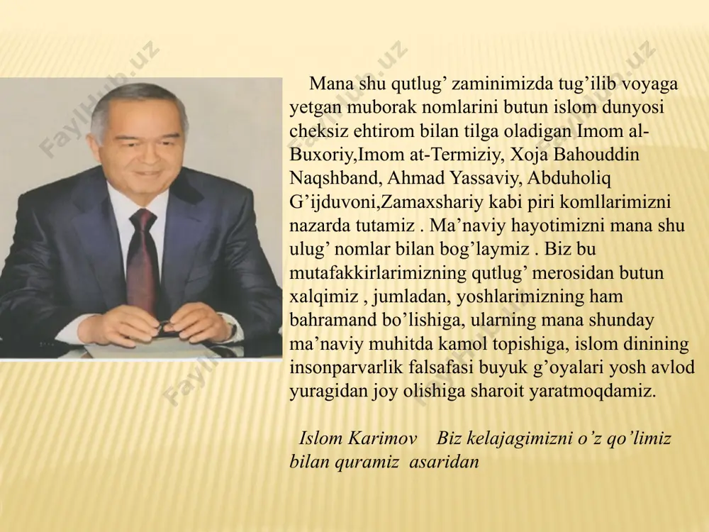 aniyatning tarkibiy qismidir. din, falsafa, adabiyot, san’at va hokazolar. bularning hammasi shu tasavvuf daraxtining shoxlari bo’lib, uning ildizi xalqning ijodi, dunyoqarashi va fikriy kashfiyotlaridir. inson butun ongli tarixi davomida o’zini izladi, o’rgandi, bu yo’lda yuzlab asotirlar, ideal qahramonlar, nazariya va ta’limotlarni yaratdi. bularning ko’pi tasavvufga kelib qo’shilgan va qayta hayot topgan. shuning uchun tasavvufda turli sohalar, qarashlar tutashib to’qnash kelganki, uyg’unligi va ichki ziddiyatini ko’ramiz. tasavvufda g’ayb ilmi, unga ishonch, sirlilik bor. lekin tasavvuf faqat shundan iborat emas. maqsad ham shundan kelib chiqadi. tasavvuf diniy e’tiqod, hikmat (falsafa), badiiy ijod omuhtaligidagi hissiy-tafakkuriy ta’limot ekanligini ochib berish. qayd etish zarurki, istiqlol yillarida bu sohada ancha ishlar amalga oshirildi: tasavvufga oid nodir manbalar mirzabek kenja, najmiddin komilov, jamol kamol, hoji ismatilloh abdulloh, nodirxon xasan va boshqa olimlar tomonidan tarjima qilindi,o’rganildi va nashr etildi. фахруддин али сафий. рашоҳоту айнил хаёт(оби хаёт томчилари). т., 2004; шайх мухаммад содиқ мухаммад юсуф тасаввуф хақида тасаввур. т., …