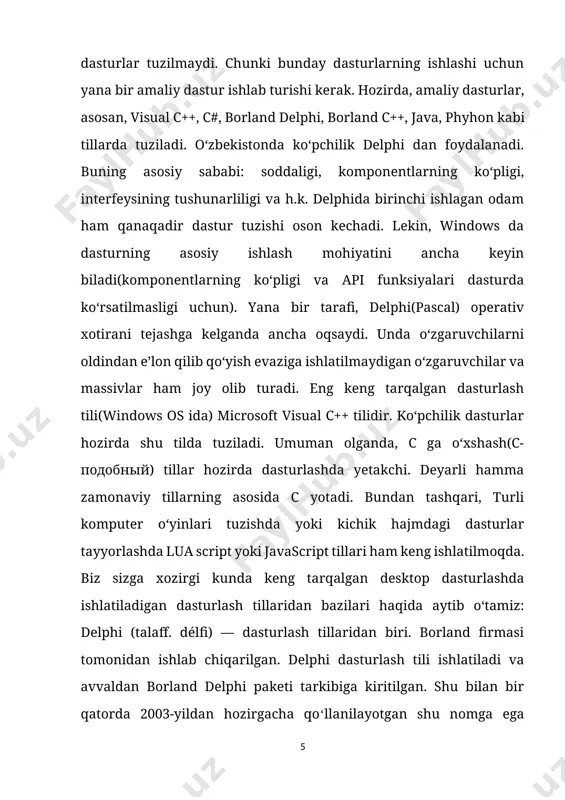 ilining imkoniyatlarini kengaytirish va oop(object oriented programming) xususiyatini kiritish maqsadida ishlab chiqarilgan. boshida „c with classes" deb atalgan, 1983-yili hozirgi nom bilan yaʼni c++ deb oʻzgartirilgan. c++ c da yozilgan dasturlarni kompilyatsiya qila oladi, ammo c kompilyatori bu xususiyatga ega emas. c++ tili operatsiyon tizimlarga aloqador qisimlarni, klient-server dasturlarni, ehm oʻyinlarini, kundalik ehtiyojda qoʻllaniladigan dasturlarni va shu kabi turli maqsadlarda ishlatiladigan dasturlarni ishlab chiqarishda qoʻllaniladi. quyidagi jadvalda programmalash tillari haqida ma’lumotlar keltirilgan. byorn stroustrup o‘zining ehtiyojlari uchun c dasturlash tiliga bir qator yangiliklar kiritmoqchi bo`ldi, ya'ni dastlab c ++ dasturlash tilini yaratish rejalashtirilmagan edi. u dastlab o`zi yaratgan dasturlash tilini “c with classes”(“c bilan sinflar”) deb nomladi. dasturlash tilining dastlabki versiyasi 1980 yilda paydo bo‘lgan. straustrup dasturlash tiliga sinflar va ob'ektlar bilan ishlash imkoniyatini qo‘shdi va shu bilan c sintaksisi asosida yangi dasturlash tili uchun zarur shart-sharoitlarni yaratdi. c++ sintaksisi c sintaksisiga asoslangan bo`lib, byorn stroustrup c tili bilan moslikni …