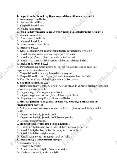yuqumli kasalliklar haqida test savollar — DOCX