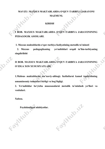 maxsus maktablarda o‘quv-tarbiya jarayoni — DOC