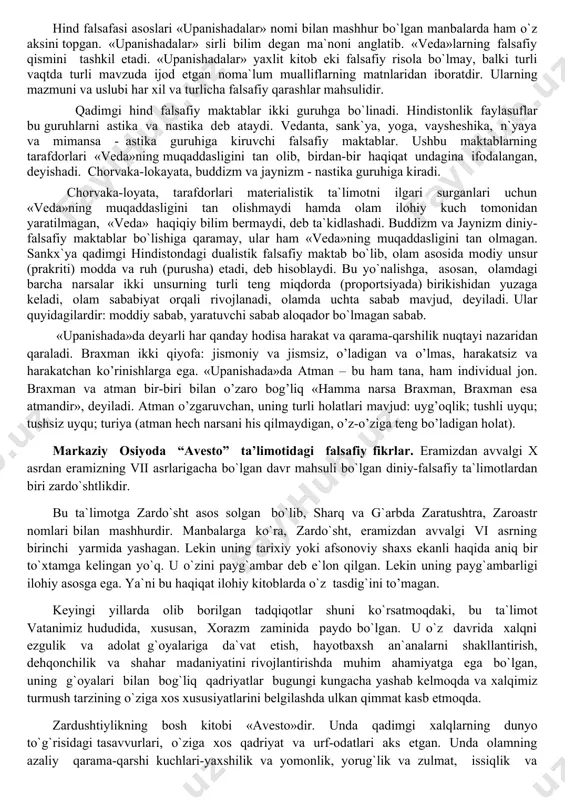 astronomiya, kosmologiya, matematika, mifologiyaga oid qarashlar birmuncha rivoj to’gan. tabiy-ilmiy, diniy-falsafiy fikrlarning yuzaga kelishi ikki yo’nalishda borgan. birinchi yo`nalish olam haqidagi tasavvurlarning astronomiya, kosmologiya, riyoziyot fanlari rivoji bilan bog`liqekanini, ikkinchi yo`nalish esa, bu tasavvurlarning mifologiya bilan bog`liq bo`lganini ko`rsatadi. birinchi holda, asosan, tabiy bilimlarga tayanilgan, kundalik hayotda duch kelinadigan voqea hodisalar aniq dalillar asosida tahlil etilgan, o`rganilgan, ulardan tegishli xulosalar chiqarilgan. bu - o`sha davr uchun tabiiy hol edi, ya`ni u - davrning inson ongida aks etishi, kundalik turmush hodisalarining oddiy bir tarzda mfodalanishi edi. aynan ana shu hol tabiiy bilimlar rivojiga, garchand sodda tarzda bo`lsa-da aksariyat hodisalarning falsafiy asosda izohlanishiga sabab bo’lgan. ikkinchi holatda esa, hali tabiat kuchlarining qarshisida nihoyatda ojiz bo`lgan odamzod, albatta, tevarak atrofdagi voqea-hodisalarni mifologik izohlashi tabiiy bir hol edi. shu bilan birga, odamning mavjudlik xossalarini va olam qonuniyatlarini ilmiy tushunish ko`nikmasi hali shakllanib ulgurmagan o`sha qadim zamonlarda, afsona hamda rivoyatlarga asoslanib fikr yuritmaslikning imkoni ham …
