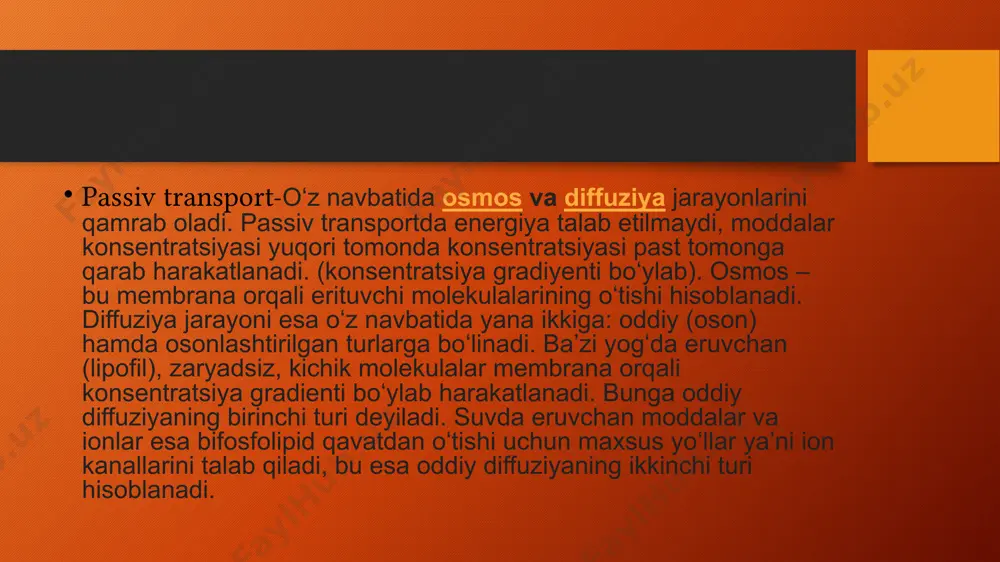 oz davomida suyuqlikni va makromalekulalarni oʻzlashtirish turli 3 yoʻnalishda boradi. baʼzi endositoz mexanizmlarida vezikulaning shakllanishi uchun oqsillar kerak boʻladi, eng ko’p oʻrganilgan (tarqalgan) oqsil bu membranaga bogʻlangan klatrin (clathrin) oqsili. bundan tashqari erkin oqsillar (kamroq) caveolin va flotillinlar ham qatnashadi. shu sababli, endositozni klassifikatsiyalash mumkin: klatringa bogʻliq va klatringa bogʻliq boʻlmagan. hujayrada endositozning 3 mexanizmi e`tirof etiladi: pinotsitoz endositoz turlari (pinotsitoz, fagotsitoz, retseptor vositachiligidagi endositoz)pinotsitoz (hujayraning ichishi) odatda 150nm dan kichik diametrga ega vezikulalar orqali suyuqliklar hamda kichik oqsillarni nomaxsus hujayraga yutilishi hisoblanadi. organizmning deyarli har bir hujayrasida pinositozni koʻrish mumkin. pinositozda vezikulalarning hosil boʻlish mexanizmi lipid sollarida (lipid rafts) joylashgan kaveolin va flotillin oqsillari bilan bogʻliq. kaveolin-1 va 2 barcha muskul boʻlmagan hujayralardan (neyron va oq qon tanachalaridan tashqari), kaveolin-3 faqat muskul hujayralaridan topilgan. flotillin-1 va 2 turli vezikuladan topilgan. shuningdek, mexanoenzimlar, masalan gtfaza (dinamin) pinositotik vezikula hosil boʻlishida qatnashadi. pinositotik vezikulalarni tem orqali koʻrish mumkin va ular silliq …