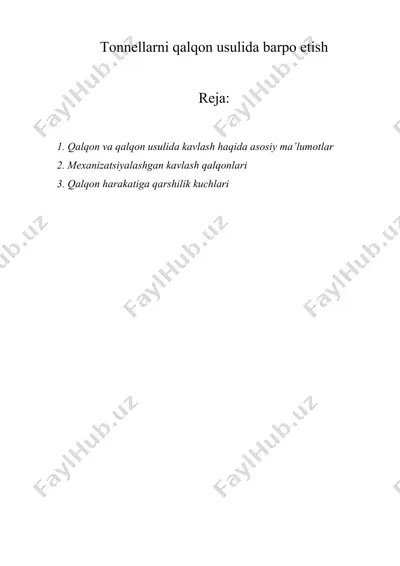 tonnellarni qalqon usulida barpo etish — DOCX