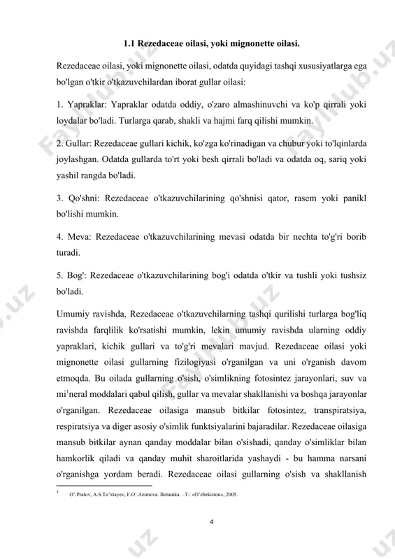 . bu oilada gullarning o'sish, o'simlikning fotosintez jarayonlari, suv va mi[footnoteref:1]neral moddalari qabul qilish, gullar va mevalar shakllanishi va boshqa jarayonlar o'rganilgan. rezedaceae oilasiga mansub bitkilar fotosintez, transpiratsiya, respiratsiya va diger asosiy o'simlik funktsiyalarini bajaradilar. rezedaceae oilasiga mansub bitkilar aynan qanday moddalar bilan o'sishadi, qanday o'simliklar bilan hamkorlik qiladi va qanday muhit sharoitlarida yashaydi - bu hamma narsani o'rganishga yordam beradi. rezedaceae oilasi gullarning o'sish va shakllanish jarayonlari, ularning mevalari va to'g'ri mevalari shakllanishi, gullarining rangi va qo'shnilari, yapraklarining xususiyatlari va boshqa fizilogik jarayonlar o'rganilgan. rezedaceae oilasi gullarning fotosintez jarayonlari, suv va mineral moddalari qabul qilish, gullar va mevalar shakllanishi, yapraklarining funktsiyalari va boshqa fizilogik jarayonlar o'rganilgan. bu jarayonlar bitkining hayotiy faoliyatini ta'minlashda juda muhimdir va ularni tushunish, o'rganish va boshqa bitkilar bilan solishtirish foydali bo'ladi. resedaceae oilasi resedaceae oilasi, resedaceae oilasi oilasi yoki resedaceae oilasi oilasining oilalar oilasi boʻlib, resedaceae oilasi oilasi oilaviy tumbalari oilasiga kiradi. bu oila odatda …