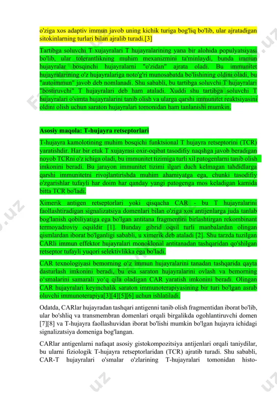 siatsiyasi: [19] asos hujayralarining differentsiatsiyasini boshqarish uchun tashqi omillardan foydalanish t limfotsitlar t hujayralari limfotsitlarning bir turi. t hujayralari immun tizimining muhim oq qon hujayralaridan biri bo'lib, adaptiv immun javobida markaziy rol o'ynaydi. t hujayralarini boshqa limfotsitlardan hujayra yuzasida t-hujayra retseptorlari (tcr) mavjudligi bilan farqlash mumkin. t hujayralari suyak iligida joylashgan gematopoetik asos hujayralaridan [1] tug'iladi. rivojlanayotgan t hujayralari keyinchalik rivojlanish (yoki etuklik) uchun timus beziga o'tadi. t hujayralari o'z nomini timusdan olgan.[2] timusga ko'chib o'tgandan so'ng, prekursor hujayralar t hujayralarining bir nechta aniq turlariga aylanadi. t hujayralarining differentsiatsiyasi ular timusni tark etgandan keyin ham davom etadi. o'ziga xos, tabaqalashtirilgan t hujayralari subtiplari guruhlari immunitet reaktsiyasini boshqarish va shakllantirishda turli xil muhim funktsiyalarga ega. ushbu funktsiyalardan biri immun vositachiligida hujayra o'limi bo'lib, u ikkita asosiy kichik tip tomonidan amalga oshiriladi: cd8 + "qotil" va cd4 + "yordamchi" t hujayralari. (ular hujayra yuzasi oqsillari cd8 yoki cd4 mavjudligi sababli nomlanadi.) cd8+ …