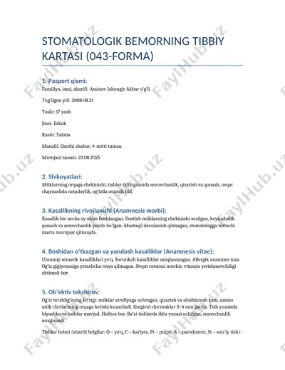 stomatologik bemorning tibbiy kartasi (043-forma) — DOCX