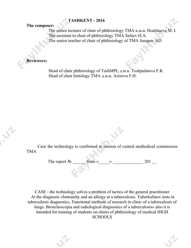 t. 21. the database the web of libraries. the case characteristic according to typological signs: the given case concerns a category room, subject. it volume, structured. it is a case-question. on the didactic purposes a case training, stimulating thinking in a real situation in the conditions of svp and gvp. the case can be used on disciplines: the general surgery, therapy, phthisiology, urgent conditions, oncology i case «immunity and an allergy at a tuberculosis. tuberkulin tests in tuberculosis diagnostics.» introduction immunity and allergy at a tuberculosis are the defining factor in патогенезе a tuberculosis. on the basis of studying immunobiologic conditions at disease by a tuberculosis. methods of preventive maintenance, diagnostics and treatment of easy tuberculosis easy and other systems are applied. the purpose of the given case is to teach students to knowledge of immune processes and allergic changes at a tuberculosis, to methods tuberculin diagnostics. the decision of …