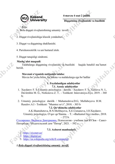 bola diqqati rivojlanishi va buzilishi — DOCX