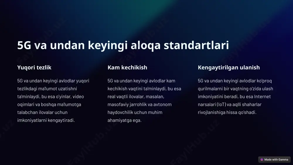 ashuvchan va katlanadigan ekran texnologiyalari 1 moslashuvchan ekranlar moslashuvchan ekranlar qurilmalarni yanada ixcham va ko'chma qiladi, foydalanuvchilarga turli burchaklardan ko'rish imkonini beradi. 2 katlanadigan ekranlar katlanadigan ekranlar foydalanuvchilarga katta ekran maydonidan foydalanish imkonini beradi, bu esa o'yinlar, ko'rish va ish samaradorligini oshiradi. 5 mobil qurilmalarda bioidentifikatsiya va xavfsizlik barmoq izi skanerlari barmoq izi skanerlari qurilmalarni qulflash va shaxsiy ma'lumotlarni himoya qilish uchun ishlatiladi. yuzni tanib olish yuzni tanib olish texnologiyasi qurilmalarni qulflash va xavfsizlikni oshirish uchun ishlatiladi. iris skanerlari iris skanerlari eng xavfsiz biometrik identifikatsiya usullaridan biri hisoblanadi va bank hisoblarini himoya qilishda ishlatiladi. 6 mobil sog'liqni saqlash (mhealth) va telemeditsina telemeditsina telemeditsina bemorlarga masofaviy ravishda shifokor bilan maslahatlashish imkonini beradi, bu esa vaqtni va xarajatlarni tejaydi. mobil sog'liqni saqlash ilovalari mobil sog'liqni saqlash ilovalari bemorlarga o'z salomatligini kuzatish, mashq qilish rejalarini tuzish va shifokorlar bilan aloqa qilish imkonini beradi. aqlli tibbiy qurilmalar aqlli tibbiy qurilmalar bemorlarning yurak urish tezligini, …