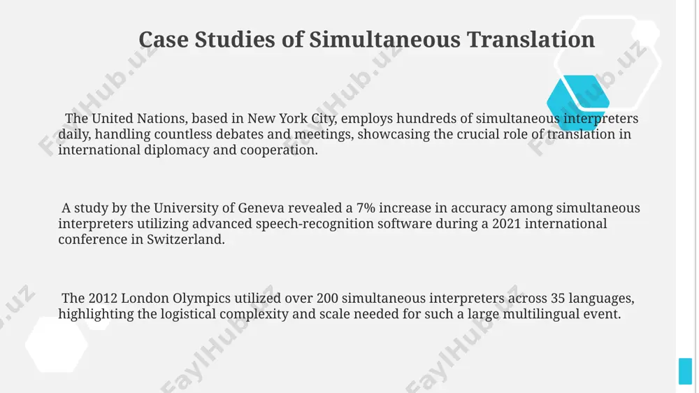 r preferences and translating over 100 languages with customized nuances, will lead to more accurate and natural-sounding translations, enhancing user experience for global e-commerce platforms based in silicon valley. key skills for simultaneous interpreters simultaneous interpreters need exceptional short-term memory, retaining up to 20 seconds of source language before rendering it in the target language, a skill honed through rigorous training in places like geneva, switzerland. proficiency in at least two languages, reaching a level of near-native fluency in both, is a cornerstone; this often involves 5+ years of dedicated study and practice across multiple linguistic domains. mastering specialized vocabulary for various fields (medicine, law, technology) is critical; interpreters often handle 3-4 fields simultaneously, demanding a vast lexicon and rapid contextual adaptation. introduction to simultaneous interpretation accurate simultaneous translation hinges on cognitive abilities such as rapid processing, excellent memory, and the ability to handle 300-400 words per minute, a skill …