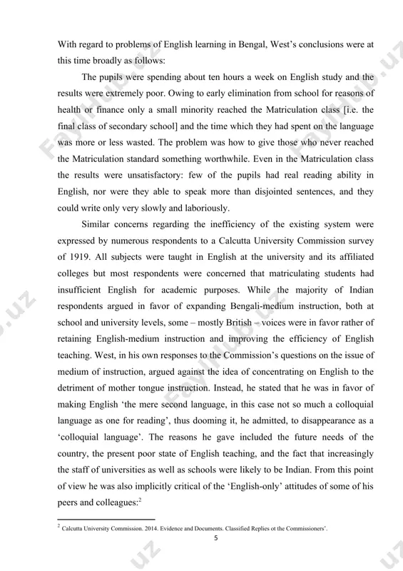 a foreign professor. the missionaries give two years’ language teaching to their new recruits, and they do their propaganda in bengali – and they know more of the country and its ways than the whole education service put together. given that west was in favor at this stage of a reduction of the amount of attention devoted to english at primary, secondary and tertiary levels, it should already be clear that he was not in favor of the propagation of english at the expense of education in the vernacular. the above quotations show, at the same time, that he was keen to improve english instruction in schools for all pupils, not only the relatively privileged elite who could afford to continue at school until matriculation level. to solve this problem he was later to emphasize the importance of developing reading to the exclusion of other skills; this emphasis was not …