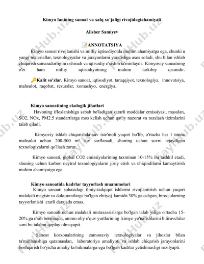 kimyo sanoati va uning milliy iqtisodiyotdagi ahamiyati — DOCX