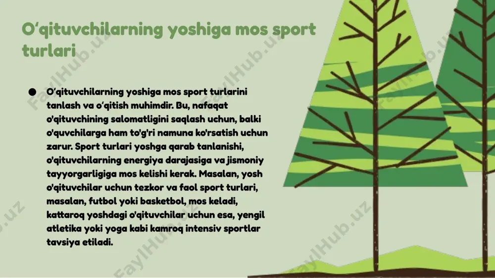 umladan: - **sport o'yinlari:** futbol, basketbol kabi jismoniy faoliyatni talab qiluvchi o'yinlar. ular jamoaviy fikrlash va strategiya tuzishni rivojlantiradi. - **jamoaviy o'yinlar:** ko'pincha jamoa ishini talab qiladigan o'yinlar, masalan, voleybol. bu o'yinlar hamkorlik va kommunikatsiya qobiliyatlarini oshiradi. - **strategik o'yinlar:** shaxmat yoki strategik video o'yinlar, mustaqil fikrlash va rejalashtirish qobiliyatlarini rivojlantiradi. - **rol o'yinlari:** o'yinchilar muayyan rollarni bajarishadi, bu esa ijodiy fikrlash va muammolarni hal qilish qobiliyatlarini oshirishga yordam beradi. o'yinlar orqali o'quvchilarning qobiliyatlarini baholash usullari: o'yin davomida o'yinchilarning faoliyatini kuzatish, muammolarni hal qilishga yondashuvlarini tahlil qilish va natijalarni baholash orqali amalga oshiriladi. photo by marco canepa on unsplash harakatli oʻyinlar va sport turlari harakatli oʻyinlar sport turlarini o‘rganish uchun samarali vositalardir. ular sportning turli elementlarini o‘rganishga yordam berib, o‘yin davomida harakatlarni to‘g‘ri bajarishni ta'minlaydi. mobil o‘yinlar orqali sport elementlarini o‘rganish, o‘quvchilarga faol qatnashish imkonini beradi va sportga bo‘lgan qiziqishni oshiradi. misol uchun, basketbolda to‘pni ushlab olish, o‘yin davomida harakat …