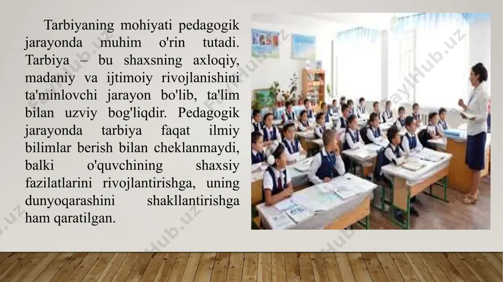 i muassasalarida ta’lim olayotgan 270 o‘quvchilarda ham shakllantirish mumkin. biroq har bir bosqichda mazkur sifatni shakllantirish borasida turli metodlar qo‘llaniladi. 4. jamoaning shakllanganlik darajasi. o‘zini o‘zi boshqarishning jamoa shaklining rivojlanishi bilan bog‘liqlikda pedagogik ta’sir ko‘rsatish metodlari ham o‘zgarmasdan qolmaydi. bizga ma’lumki boshqaruvning moslashuvchanligi tarbiyachining tarbiyalanuvchilar bilan muvafaqqiyatli hamkorligining zaruriy sharti. 5. tarbiyalanuvchilarning individual o‘ziga xosliklari.umumiy metodlar, umumiy dasturlarning o‘zi tarbiyaviy o‘zaro ta’sir etishning asosi bo‘la olmaydi. ularni indivudual va shaxsiy tuzatish zarur. insonparvar pedagog har bir shaxs o‘ziga xosliginirivojlanishiga, o‘ziga xosligini saqlashga, o‘zining «men»ini amalga oshirishiga imkon beradigan metodlarni qo‘llashga harakat qiladi. 6. tarbiyaviy shart-sharoitlar. unga moddiy, psixofiziologik, sanitar-gigienikdan tashqari sinfda yuzaga keladigan munosabatlar:jamoadagi iqlim, pedagogik rahbarlik usuli va boshqalar tegishlidir.ma’lumki, mavhum shart-sharoitlar bo‘lmaydi, ular hamisha aniq. ularni birlashuvi aniq holatlarda ko‘rinadi. tarbiya amalaga oshadigan sharoit pedagogik vaziyatlar nomini oldi. 7. tarbiya vositalari. tarbiya metodlari tarbiya jarayonining tarkibiy qismlari sifatida yuzaga chiqadigan tarbiya vositalaridan tashkil topadi. metodlar ular bilan mustahkam …