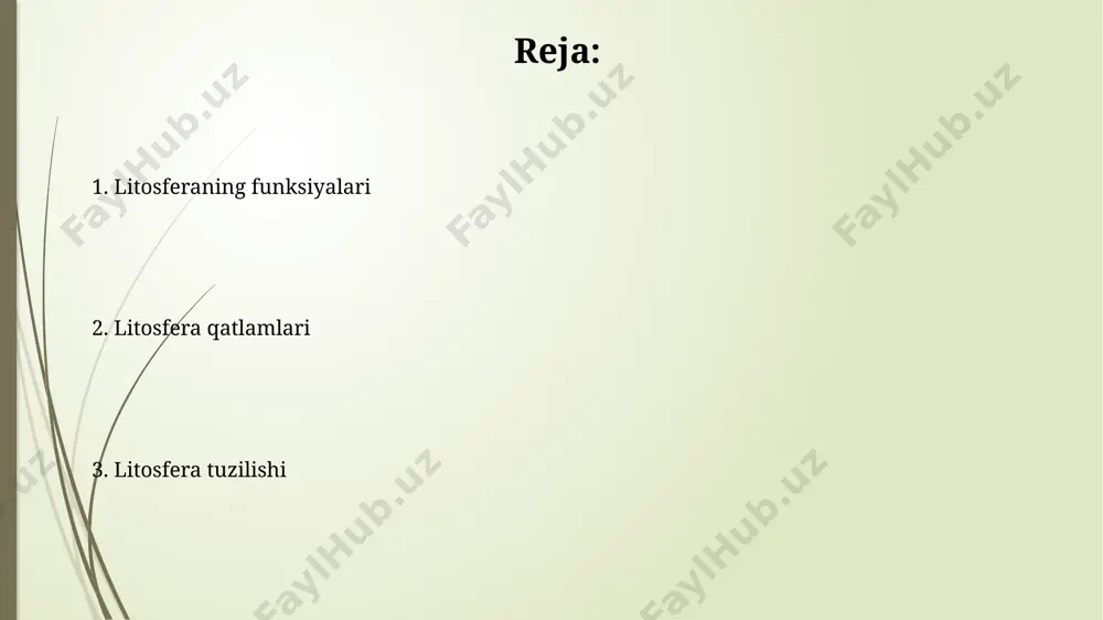 hlardan olingan ma'lumotlar va geofizik usullar litosfera plitalarining tektonikasi nazariyasini shakllantirishga yordam berdi, bu jarayon yer yuzasining 7 ta yirik va ko'plab mayda plitalarga bo'linishini tasdiqladi. tektonik plitalar yer qobig'ining 7 ta asosiy tektonik plitalari mavjud bo'lib, ularning har biri yillik o'rtacha 2-10 sm tezlikda harakatlanadi va bu harakatlar zilzilalar va vulqon otilishi kabi geologik hodisalarga sabab bo'ladi. okeanik plitalar materik plitalarga qaraganda zichroq bo'lib, ularning qalinligi 5-10 km atrofida, materik plitalarnikiga nisbatan ancha yupqa. subduksiya jarayonida okeanik plitalar materik plitalarning ostiga kirishadi. litosferaning dinamik jarayonlari yer qobigʻining litosfera plitalari chegaralarida yiliga oʻrtacha 2-10 sm tezlikda harakatlanishi, bu esa zilzilalar va vulqon otilishi kabi global geologik hodisalarni keltirib chiqaradi. mantiyaning konveksiya oqimlari, taxminan 100-200 million yillik tsikl bilan, litosfera plitalarining harakatini boshqaradi va ularning subduksiyasi, koʻtarilishi va yorilishi kabi jarayonlarni boshqaradi. e'tiboringiz uchun rahmat @taqdimot_robot image1.jpg image2.jpg image3.jpg image4.jpg image5.jpg image6.jpg image7.jpg