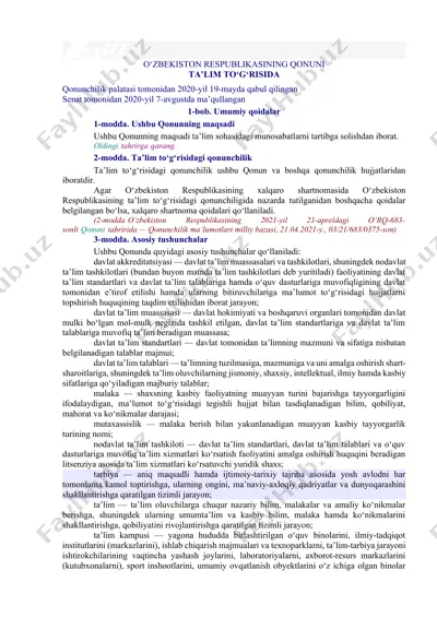 o‘zbekiston respublikasining qonuni ta’lim to‘g‘risida — DOCX