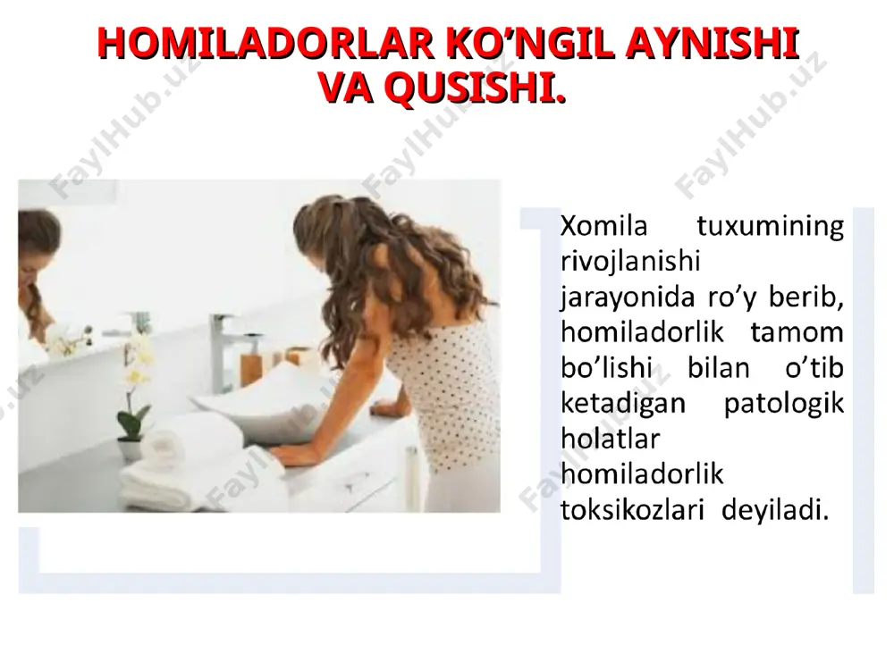 eziy sulfati + 0,9%-400,0 ml natriy xlor eritmasida minutiga 7 tomchidan 24 soat davomida yuboriladi. tutqanoq ko'zatilganda:hech qachon ayolni qarovsiz qoldirmang! o’svga ko’rsatma: tug’ruqdan so’ng: 5 kun davomida har kuni aqbni 4 marta o’lchash; tug’ruqdan 2 sutkadan so’ng qonda mochevina, kreatinin, bilirubin, alt, ast va trombostitlar sonini tekshirish; agar aqb 160/100 mm sim.ust. va yuqori bo’lsa, antigipertenziv dori vositalar qabul qilishni davom ettirish; aqb 140/90 mm sim. ust. va past bo’lsa, antigipertenziv dori vositalar miqdorini kamaytiring; agar ayol homiladorlik vaqtida metildopa qabul qilgan bo’lsa, tug’ruqdan 2 sutkadan so’ng boshqa dori vositasiga o’tkazing; aqb 140/90 va undan past bo’lganda antigipertenziv dorilar bilan yoki ularsiz stabil holatda shifokor nazoratida uyga javob bering; tug’ruqdan so’ng 6 hafta davomida uash, terapevt, eslatma: kalstiy kam iste’mol qilinadigan rayonlarda ayniqsa, preeklampsiya xavfi bo’lgan ayollarga kalstiy tayinlanadi. yuqori xavf guruhidagi ayollarga kam miqdorda astetilsalistil kislotasi tavsiya etiladi. nefrolog qonsultastiyasi. qon bosimini o’lchash asoratlar: preeklampsiyaning og’ir asoratlari va …
