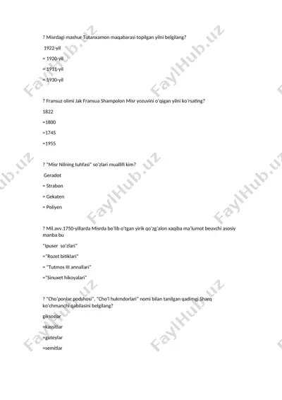 qadimgi misr tarixi test savollari — DOC
