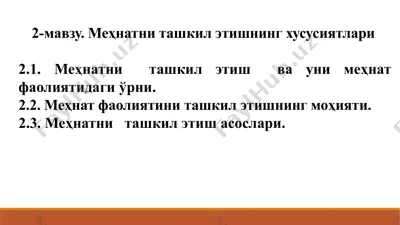 mehnatni tashkil etishning xususiyatlari — PPTX