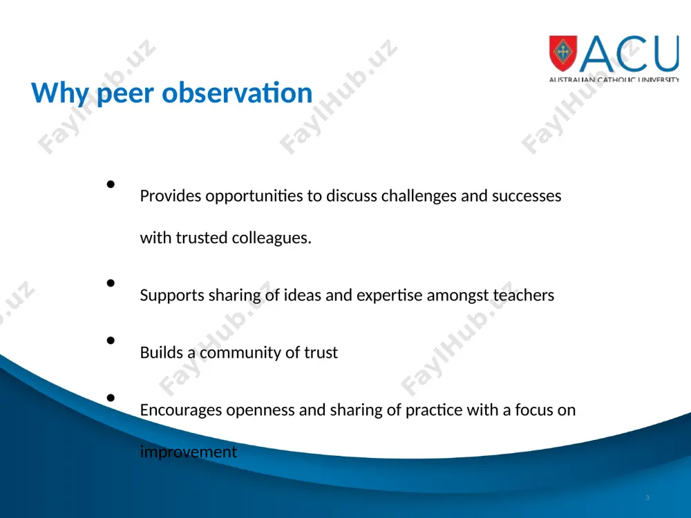 tivity, eg. teaching materials, online teaching, f2f teaching etc. discussion: a debrief meeting between the peer reviewee and peer reviewer for discussion on the activity and the provision of constructive feedback. reflection: the peer reviewee's critical analysis of the understandings that have been gained and how they might enhance pedagogic practice. this stage includes using the understandings gained to enhance teaching practice, and inform the agenda for future peer review of teaching activity. acu port program - introductory session 5 9 december 2016 5 emphasize that port can be used for a very wide variety of l&t activities. the slide simply sets out some of the more popular ones. refer to appendix 2 in the manual and how l&t activities are broken up into four categories. the table in the manual is a non-exhaustive list and participants may have other activities they wish to be observed on and that is …