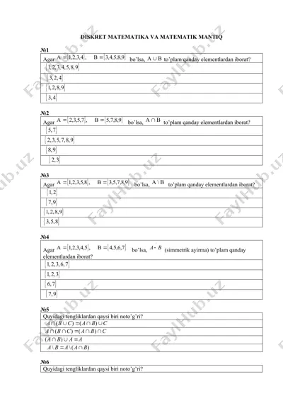 diskret matematika va matematik mantiq — DOCX