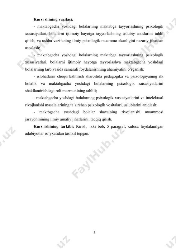 ehnat malakalarini shakllantirish, nutqini rivojlantirish hamda ijtimoiy axloq va estetik didining dastlabki ko’rtaklarini hosil qilish davridir. mashhur rus pedagogi lesgaftning fikricha, insonning bog’cha yoshidagi davri shunday bir bosqichki, bu davrda bolalarda harakter xususiyatlarining namunalari shakllanib, axloqiy harakterning asoslari yuzaga keladi. bog’cha yoshdagi bolalarning ko’zga tashlanib o’quvchi xususiyatlaridan biri,ularning harakatchanligi va taqidchanligidir. bola tabiatining asosiy qonunini shunday ifodalash mumkin: bola uzluksiz faoliyat ko’rsatishni talab qiladi, lekin u faoliyat natijasidan emas, balki faoliyatning bir xilligi va surunkaliligidan toliqadi. kattalar va tengdoshlari bilan bo’lgan munosabat orqali bola axloq me’yorlari, kishilarni anglashi, shuningdek, ijobiy va salbiy munosabatlar bilan tanisha boshlaydi. bog’cha yoshidagi bola endi o’z gavdasini yaxshi boshqara oladi. uning harakati muvofiqlashtirilgan holda bo’ladi, bu davrda bolaning nutqi jadal rivojlana boshlaydi. u yangiliklarni egallashga nisbatan o’zi bilganlarini mustahkamlashga ehtiyoj syozadi. o’zi bilgan ertagini qayta-qayta eshitish va bundan zerikmaslik, shu davrdagi bolalarga xos xususiyatdir. bog’cha yoshidagi bolalarning ehtiyojlari va qiziqishlari jadal ravishda ortib boradi. bu …