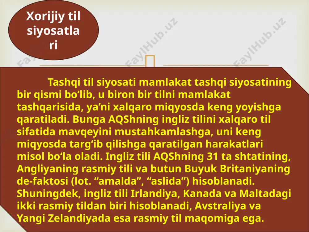 lida kuzatish mumkin.  adabiyotlar 1. belikov v. i., krisin l. p. sotsiolingvistika. –m., 2001. 2. slovar sotsiolingvisticheskix terminov. otv. red.: v.yu. mixalchenko –m., 2006. 3. ferguson c.a. diglossia // word. –n. 15. 1959. 4. jakobson r. linguistics in its relation to other sciences //main trends of research in the social and human sciences. –paris, 1970. 5. miriam meyerhoff. introducing sociolinguistics. –new york: routledge 2006.  e`tiboringiz uchun tashakkur  image3.png /docprops/thumbnail.jpeg