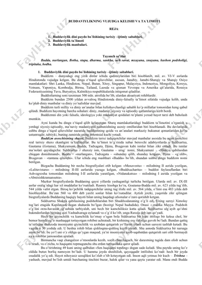 buddaviylikning vujudga kelishi va ta'limoti — DOCX