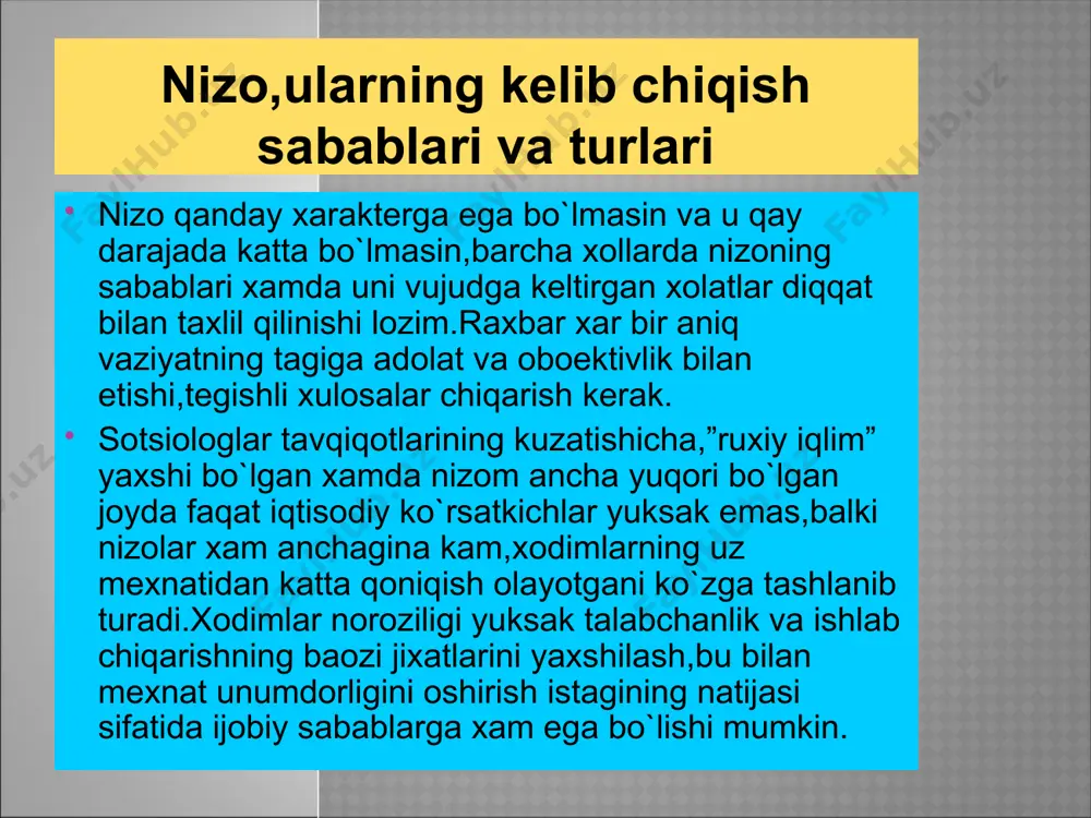 salomatligiga qattiq taosir ko`rsatadi. xaddan tashqari ko`p ish yoki aksincha beshlik,ishning o`ta kam bo`lishi ҳam stressga olib keladi. bunday sabablar tufayli sodir bo`lgan asabiylashlik eng ko`p tarqalgandir. ish xaddan tashqari ko`payip ketganidan bezovtalanish moddiy boyliklarga befarq bo`lish xissiyoti kuchayadi. d.karnegi xotirjamlikka erishish to`g`risida 1. bugungi kun bilan yashang. 2. taxlika tug`diruvchi xolatdan chiqishning sexrli formulasi. 3. taxlika nimalarga olib keladi. 4. bezovtalik tug`diruvchi muammolarni taxlil qilish va echish yo`llari. e’tiboringiz uchun rahmat image2.jpeg image3.jpeg media1.mp4 image5.png image6.jpeg image7.jpeg /docprops/thumbnail.jpeg