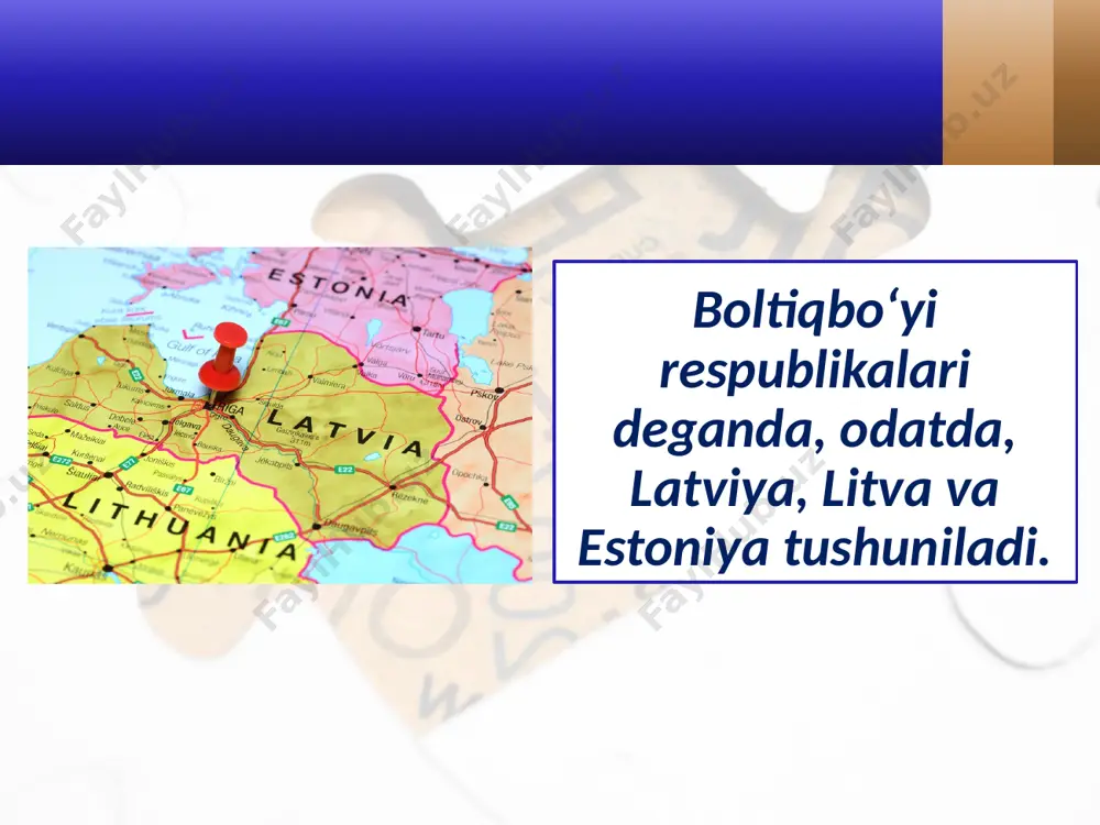 keyin rossiyaning tajovuzkor siyosatidan xavotirga tushgan boltiqbo‘yi davlatlari va nato rahbarlari bu mamlakatlardagi nato harbiy kuchlarini ko‘paytirishga kirishdi. 2016 – 2017-yillari boltiqbo‘yi mamlakatlariga natoning kichik sonli harbiy texnikasi va qo‘shinlari joylashtirildi. savol va topshiriqlar 1. mustaqillik yillarida boltiqbo‘yi davlatlari g‘arb bilan munosabatlarda qanday yo‘ldan bordi? 2. mustaqillik yillari latviya qanday iqtisodiy va ijtimoiy muammolarga duch keldi? 3. litva respublikasi qanday jihatlari bilan latviya va estoniyadan farq qiladi? 4. estoniya bilan rossiya o‘rtasidagi munosabatlarda qanday muammolar mavjud? image2.jpg image3.jpeg image4.jpeg image5.jpeg image6.jpeg image7.jpeg image8.jpeg image9.png image10.emf image11.jpeg image12.jpeg image13.jpeg image14.emf image15.jpeg image16.jpeg image17.jpeg image18.jpeg image1.jpg