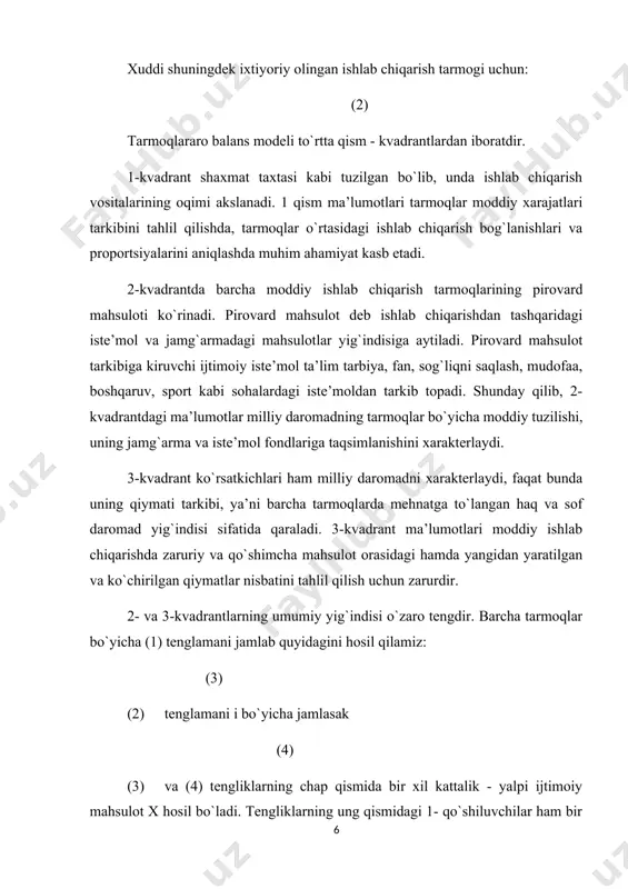 ish jarayonining o‘tgan davri ushun aniq sonli va sifatli tafsilotini byeradi hamda milliy iqtisodiyot amaliyotida yuzaga kyeladigan mutanosibliklar (proportsiyalar)ni byelgilaydi. iqtisodiyotning ryeja balansi ryejalashtirilayotgan davr ushun ishlab shiqarish va noishlab shiqarish sohasidagi mutanosibliklar va aloqalar, rivojlanish shartlari va sur’atlari, yo‘nalishlari hamda hajmini aniqlab byeradi. iqtisodiyot balansi iqtisodiyotning muvaffaqiyatli rivojlanishi ushun zarur bo‘lgan munosabatlar va mutanosibliklarni ma’lum davrga o‘rnatish imkonini byeradi. iqtisodiyot balansining asosiy ush xil vazifasi mavjud: birinshidan, u asosiy xalq xo‘jaligi mutanosibliklarni son jihatidan aniqlash ushun ishlab shiqiladi. bu umumiqtisodiy, tarmoq, tarmoqlararo va hududiy mutanosibliklar. ular istye’mol, ishlab shiqarish sohasi va muomala sohasi, joriy istye’mol va takror ishlab shiqarishni kyengaytirishga qo‘yilmalar o‘rtasida mutanosibliklarni byelgilab byeradi. ikkinshidan, agarda yalpi milliy mahsulot va milliy daromad kabi iqtisodiyotning tarkibiy qismlari o‘zaro muvofiqlashtirilgan bo‘lsa, ya’ni xalq xo‘jaligi rivojlanishini umuman balanslangan dyeb ta’kidlash mumkin bo‘lsa, balans hisob-kitoblaridan tuzilayotgan ryejaning o‘zaro mutanosibligini tyekshirish ushun foydalanish mumkin. ushinshidan, milliy iqtisodiyot balanslari iqtisodiyotda mavjud va rivojlanayotgan mutanosibliklar …