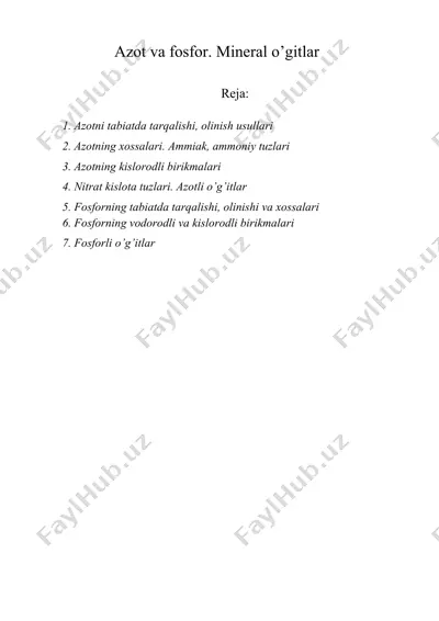 azot va fosfor. mineral o’gitlar — DOCX