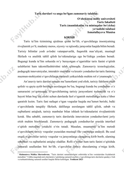 tarix darslari va unga boʻlgan zamonaviy talablar — DOCX