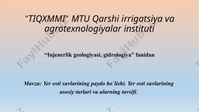 yer osti suvlarining paydobo'lishi — PPTX