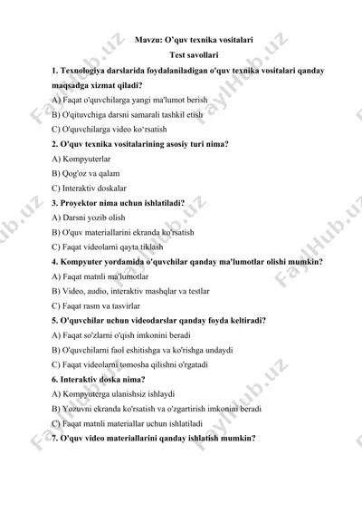 o’quv texnika vositalari test savollari — DOCX