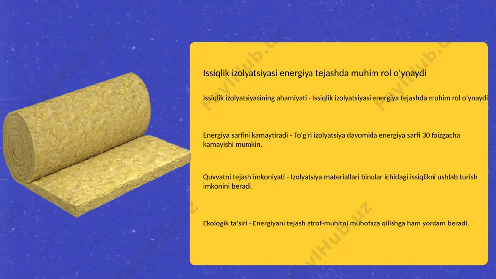 larni oshiradi va energiya xarajatlarini kamaytiradi. tadqiqotlar - o'zbekiston sharoitida issiqlik izolyatsiyasi tadqiqotlari davom etmoqda. bu sunnatlarni qo'llash, uzoq muddatli istiqbolni yaxshilaydi. 13 pardozlash jarayonida xavfsizlik qoidalariga rioya qiling xavfsizlik muhimligi - pardozlash jarayonida xavfsizlik qoidalariga rioya qilish zarur. bu jarayon ishlovchilarni jarohat olishidan himoya qiladi va ish joyidagi xavf-xatarlarning oldini oladi. himoya vositalari - himoya vositalaridan foydalanish, masalan, qo'lqoplar va niqoblar, xavfsizlikni ta'minlashda muhim ahamiyatga ega. bu vositalar zararlardan saqlanadi. 14 foydalanolgan adabiyotlar 1.mammadov, a., & ismailov, m. (2020). innovatsion qurilish materiallari va ularning energiya samaradorligi. toshkent: qurilish texnologiyalari institutining nashri. 2.xusnutdinov, r., & shavkatov, f. (2019). zamonaviy pardozlash materiallari: xususiyatlari va qo'llanilishi. journal of construction engineering, 15(2), 45-58. 3.abdullayev, s. (2021). qurilishda issiqlik izolyatsiya materiallari: yangi yondashuvlar va texnologiyalar. toshkent: fan va texnologiya nashriyoti. 4.kuchmanov, a., & tashmatov, z. (2018). energiya tejovchi qurilish materiallari va izolyatsiya texnologiyalari. construction and building materials, 31(3), 112-126. 5. tursunov, s., & yuldoshev, …
