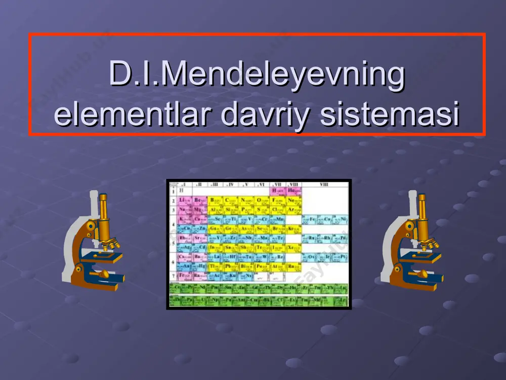 shtirib,ularning xossalari o’zgarishidagi qonuniyatni topish jarayonida bir qator qiyinchiliklarga duch keladi.mendeleyev davriyqonunnikashf etishda bir qancha xatoliklarni to’g’irlagan. d.i.mendeleyev elementlarni ularning nisbiy atom massalarining ortib borishiga qarab ketma-ket joylashtirdi.elementlar qatoridagi dastlabki ikki elementdan biri vodorod bo’lib, u metalmas, ikkinchi element ham metalmas, ammo inert gaz vabu ikki element orasiga biror elementni joylashtirishning iloji yo’q ekanligiga ishonch hosil qilasiz.tartib raqami jihatidanuchinchi element litiy, ishqoriy metal.uning oksidi li2o va gidro oksidi lioh asos xossasiga ega. berelliy amfoter xossasiga ega.chunki uning oksidi va gidroksidi ham kislota, ham ishqor eritmalari bilanreaksiyaga kirishib tuz va suv hosil qiladi.beshinchi element-bor metalmas element. uning oksidi –b2o3. u kislotali oksid bo’lib ,unga ortoborat kislota –h3bo3 muvofiq keladi . bor elementida metallmaslik xossalari kuchliroq bo’lib , keyingi elementlarda tipik metallik xossasi o’rniga metallmaslik xususiyati kuchayib boradi .navbatdagi oltinchi ekement – uglerodda metallmaslik xossalari borga nisbatan kuchliroq .uning oksidi –co2 kislotali oksid bo’lib ,unga karbonat kislota muvofiq keladi. navbatdagi yettinchi element …