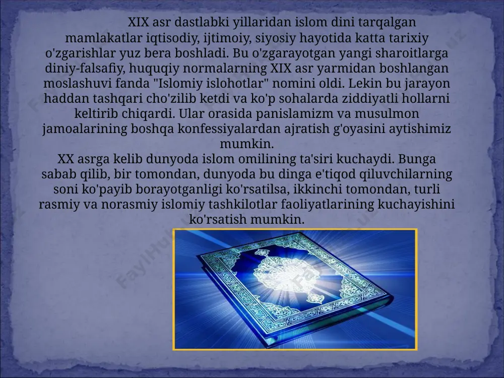 dilar» deb yozadi. raxmat! foydalanilgan adabiyotlar 1. karimov i.a. olloh qalbimizda, yuragimizda. t., 1999. 2. islam na territorii bo'vshey rossiyskoy imperii. ensiklopedicheskiy slovar. vo'pusk 1.-m., 1998, ss. 3. www.google.uz image4.jpeg image5.gif image6.jpeg image7.jpeg image8.jpeg image9.jpeg image10.jpeg image11.jpeg image12.jpeg image13.jpeg image14.jpeg image15.jpeg image16.jpeg image17.png image18.jpeg image19.jpeg image20.jpeg image21.png image22.png image23.png image3.jpeg