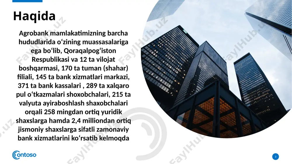 ilindi. 1998-yil — oatb „paxta bank“ osiyo-tinch okeani qishloq xoʻjaligini kreditlash assotsiatsiyasining (apraka) aʼzosi boʻldi. agrobank 7 tarix 1999-yil — oatb „paxta bank“ qishloq xoʻjaligini kreditlash xalqaro kenfederatsiyasi (kika) ning teng huquqli aʼzosiga aylandi. 2000-yil — evropa tiklanish va taraqqiyot banki keridt linyasini jalb etish boʻyicha bitm imzoladi. 2001-yil — „paxta bank“ning birinchi plastik kartochkasi joriy qilindi. 2001-yil — eksimbank va xitoy xalq respublikasining kredit liniyasi ochildi. 2003,2004,2007,2008,2009 — britaniyaning „ft business financial times“ gazetas va „the banker“ jurnali fikriga binoan bank oʻzbekiston respublikasida „yil banki“ sifatida tan olindi. 2007-yil — „paxta bank“ oʻzbekiston respublikasidagi tijorat banklar ichida birinchi boʻlib fitch ratings xalqaro reyting kompaniyasining toʻliq xalqaro reytingini olishga muvaffaq boʻldi. 8 8 2008-yil — axolining omonatlarini jalb qilish boʻyicha banklar aro tanlovda „eng yaxshi emitent bank“ nominatsiyasi boʻyicha paxtabank 1 — oʻrin soxibi boʻldi hamda „qishloq joylarida joylashgan axoli omonatlarini jalb qilish boʻyicha yilning eng yaxshi bank filiali“ nominatsiyasi …