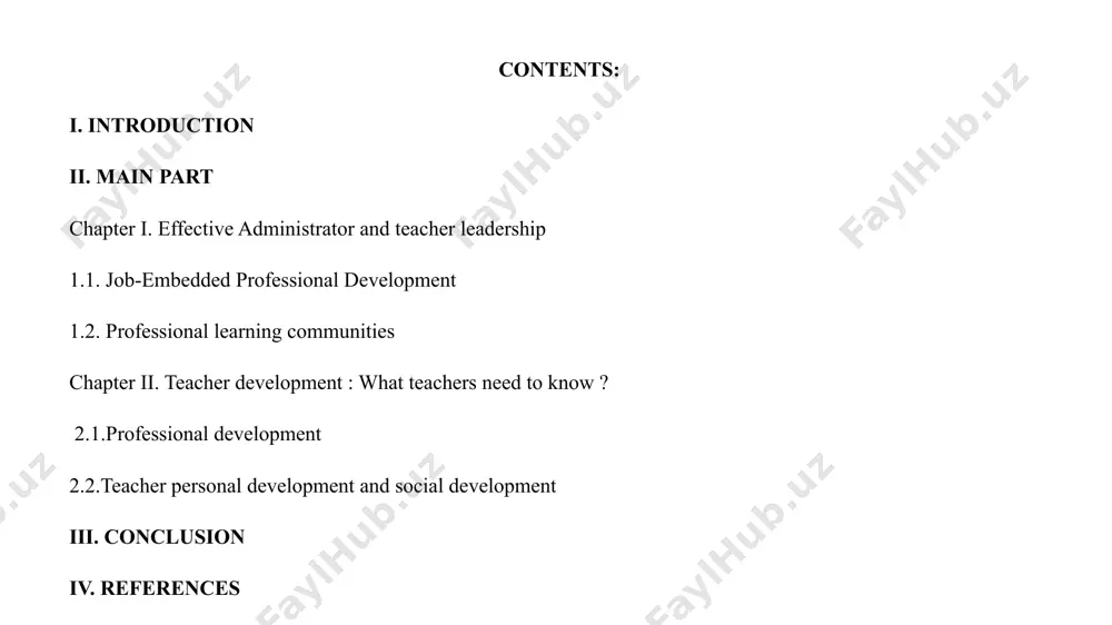 overall school performance. the subject of this course is focuses on the personal and professional growth of teachers. it aims to: 1. foster personal development: to support teachers in developing their own identities and philosophies as educators, encouraging a deeper connection to their profession. 2. build professional networks: to facilitate the creation of collaborative networks among teachers, promoting the sharing of best practices and collective problem-solving. 3. enhance job satisfaction: to improve teachers' job satisfaction and motivation by providing opportunities for professional advancement and recognition. 4. support emotional well-being: to address the emotional and psychological well-being of teachers, recognizing the impact of stress and burnout on teaching effectiveness and overall job performance. methods the methods of teacher development explored in this paper include formal education, professional learning communities, mentoring and coaching, and reflective practice. formal education involves structured programs such as workshops, seminars, and degree courses that provide teachers with …