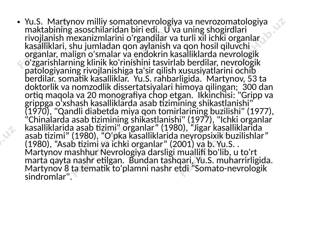 i ochdi landri, j.m. sharko, babinskiy, erb, stryumpel katta hissa qo'shgan tibbiyot olimlari nevrologiyaning rivojlanishi asta-sekin visseral va asab tizimlari o'rtasidagi bog'liqlik g'oyasi paydo bo'ldi pastki fanlar: somatonevrologiya va psixosomatika hozirda neyrooftalmologiya, otonevrologiya va boshqa fanlar mavjud nevrologik alomatlar, qoida tariqasida, somatiklarning rivojlanishidan keyin rivojlanadi. kamroq tez-tez teskari nisbatlar. keyin ular orasidagi interval odatda 2-3 oydan qisqaroq bo'ladi. bir tomondan va asosiy kasallikning og'irligi o'rtasida bog'liqlik mavjud boshqa tomondan nevrologik simptomlarning zo'ravonligi somatonevrologik alomatlar quyidagilarga asoslanadi: metabolik disgormonal qon tomir neyrotrofik refleks jarayonlari somatik patologiyada nevrologik belgilarning diagnostikasi milliy assambleyaning somatik kasalliklardagi mag'lubiyati ko'pincha o'ziga xosligi bilan ajralib turadi diagnostika mavzular, sindromologiya, semiotika asosida amalga oshiriladi ichki organlar kasalliklarida giperesteziya zonalari mavjud (zaxarin-ged zonalari) somato-nevrologik simptomlarning tasnifi nozologik birlik sifatida kasallik bir xil turdagi kliniklarning to'plamidir umumiy patogenez va boshqa belgilar bilan birlashtirilgan kasalliklar ichki organlarning turli kasalliklarida milliy assambleyaning mag'lubiyati o'zini namoyon qilishi mumkin:  umumiy shakllar (maxsus bo'lmagan) …