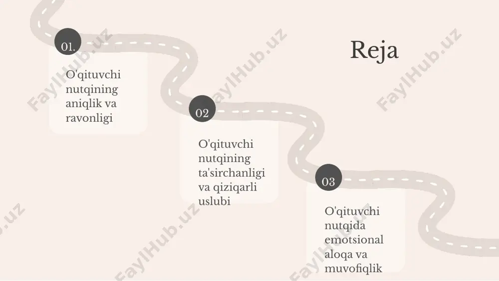 iqlik va ravonlik o'rtasidagi bog'liqlik o'zaro munosabatlar aniqlik va ravonlik o'qituvchi nutqida bir-birini to'ldiruvchi sifatlar hisoblanadi. aniqlik, o'quvchilarga ma'lumotlarni tushunarli va aniq yetkazish imkonini beradi, ravonlik esa bu ma'lumotlarni samarali va izchil tarzda taqdim etadi. ta'lim jarayoniga ta'siri bu ikki sifat ta'lim jarayonida muhim rol o'ynaydi. aniqlik, o'quvchilarni darsda qatnashishga va savollar berishga undaydi, ravonlik esa o'qituvchining ishtiyoqi va talabalar bilan aloqasini mustahkamlaydi. swot tahlili kuchli tomonlar: aniqlik va ravonlik o'quvchilarni jalb qiladi. zaif tomonlar: noaniq yoki murakkab tushuntirishlar. imkoniyatlar: o'qituvchilar uchun yangi metodlar va o'quvchilarga moslashuvchanlik. tahdidlar: o'quvchilarni chalg'itadigan omillar va texnologiyalarning ta'siri. kuchli va zaif tomonlar kuchli tomonlar: o'quvchilarning tushunishi va faol ishtirok. zaif tomonlar: noaniq tushuntirishlar va o'zaro aloqaning sustligi. photo by luca bravo on unsplash 02. 04. 01. 03. o'qituvchi nutqining ta'sirchanligi ta'sirchan nutqning o'ziga xos xususiyatlari uning o'ziga xos qobiliyatida yotadi. bunday nutq o'quvchilarning e'tiborini tortib, ularning fikrlarini o'zaro bog'laydi va qiziqish uyg'otadi. qiziqarli uslub …