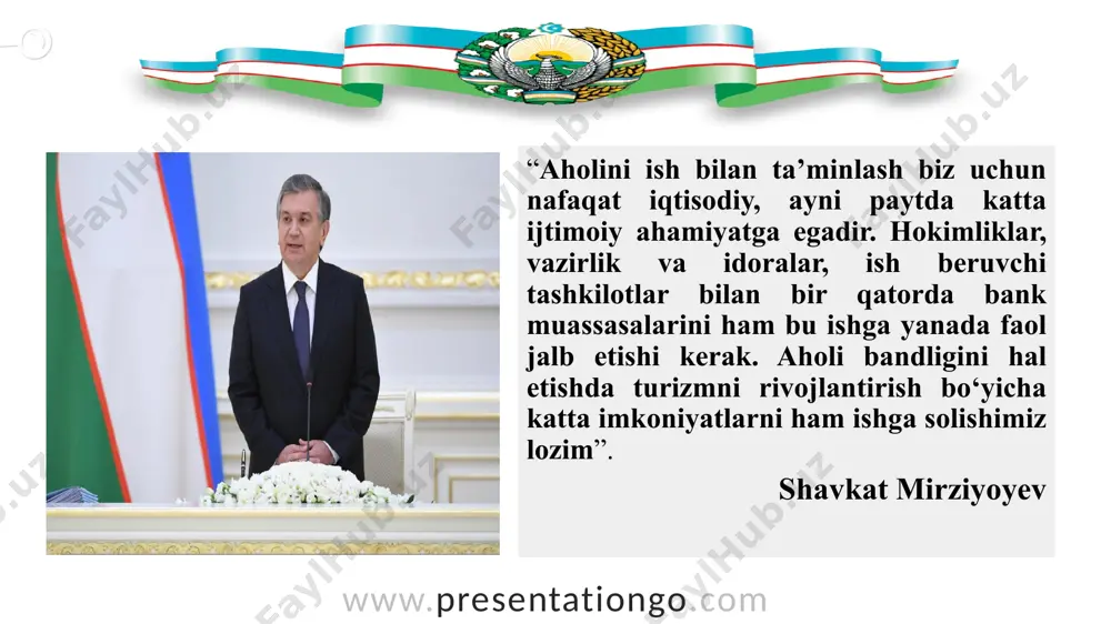 zmni moliyalashtirishga qarshi kurashish bo‘yicha yevroosiyo guruhi to‘g‘risidagi bitimini (moskva, 2011 yil 16 iyun') ratifikasiya qilgan. www.presentationgo.com © presentationgo.com by: .com © copyright presentationgo.com – the free powerpoint template library 13 01 03 04 02 o‘zbekiston respublikasi prezidentining 2019y 27 maydagi pf-5729-son farmoni bilan tasdiqlangan 2019-2020 yillarda korrupsiyaga qarshi kurashish davlat dasturi talablari aholining huquqiy ongi va huquqiy madaniyatini yuksaltirish, jamiyatda korrupsiyaga nisbatan murosasiz munosabatni shakllantirish davlat va jamiyat hayotining barcha sohalarida korrupsiyaning oldini olish bo‘yicha chora-tadbirlarni amalga oshirish korrupsiyaga oid huquqbuzarliklarni o‘z vaqtida aniqlash, ularga chek qo‘yish, imkoniyat yaratuvchi sabablar, shart-sharoitlar va oqibatlarini bartaraf etish, korrupsiyaga oid huquqbuzarliklarni sodir etganlik uchun javobgarlikning muqarrarligi prinsipini ta'minlash korrupsiyaga qarshi kurashish masalalari bo‘yicha xalqaro hamkorlik www.presentationgo.com © presentationgo.com by: .com © copyright presentationgo.com – the free powerpoint template library 14 strategiyada jinoyatchilikka qarshi kurashish va huquqbuzarliklarni oldini olish borasida belgilangan vazifalar jinoyatchilikka qarshi kurashish va huquqbuzarliklarni oldini olish borasidagi faoliyatni muvofiqlashtirishning samaradorligini …