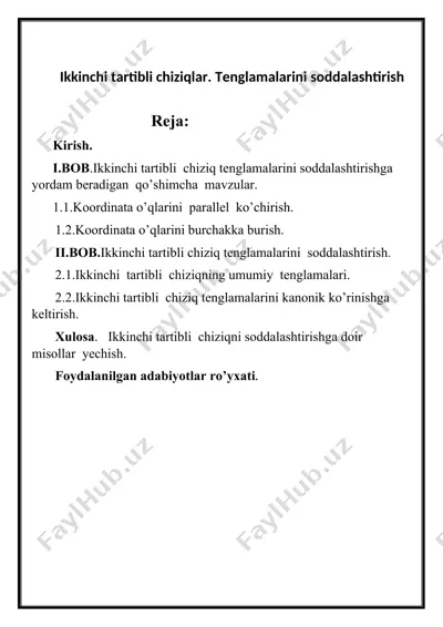 ikkinchi tartibli chiziqlar. tenglamalarini soddalashtirish — DOCX