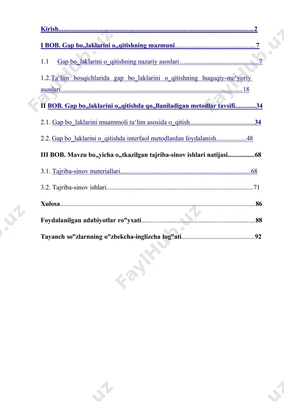 llarida o‗zbek tilining qo‗llanish doirasi amalda nihoyatda kengaygani uni ilmiy asosda rivojlantirishga qaratilgan tadqiqotlar, tilimizning o‗ziga xos xususiyatlariga bag‗ishlangan ilmiy va ommabop kitoblar, o‗quv qo‗llanmalari, yangi-yangi lug‗atlar ko‗plab chop etilayotgani jamiyat tafakkurini yuksaltirishga o‗z hissasini qo‗shmoqda‖2. yuqorida keltirilgan fikrdan kelib chiqqan holda biz nafaqat o‗zbek tilining fan yutuqlarini ta‘kidlabgina qolmasdan, balki tilshunos olimlar e‘tiborida bo‗lib kelayotgan muammolardan biri – gap bo‗laklari, ularning tipologiyasi va kriteriysi masalalarini e‘tibordan chetda qoldirmasligiz lozim. ushbu mavzuga oid boy ilmiy manbalar yaratilgan bo‗lsa-da, gap bo‗laklari o‗rtasidagi ichki qonuniy bog‗lanishlar, ularni bog‗lovchi hamda farqlovchi muhim belgilar yetarli tadqiq etilmaganligi gap bo‗laklari tiplarini bir-biriga qorishtirilishiga, terminologik chalkashliklarning yuzaga kelishiga olib keladi. bu esa o‗z navbatida o‗qitish tizimida ma‘lum qiyinchiliklarga duch kelinishga sabab bo‗lmoqda. shuningdek, 1 mirziyoyev sh. erkin va farovon demokratik o‗zbekiston davlatini birgalikda barpo etamiz. – t: o‗zbekiston, 2016.b- 14. 2 karimov i.yuksak ma‘naviyat – yengilmas kuch. – t: ma‘naviyat, 2008. b-61. ta‘lim sohasida yuzaga kelayotgan …