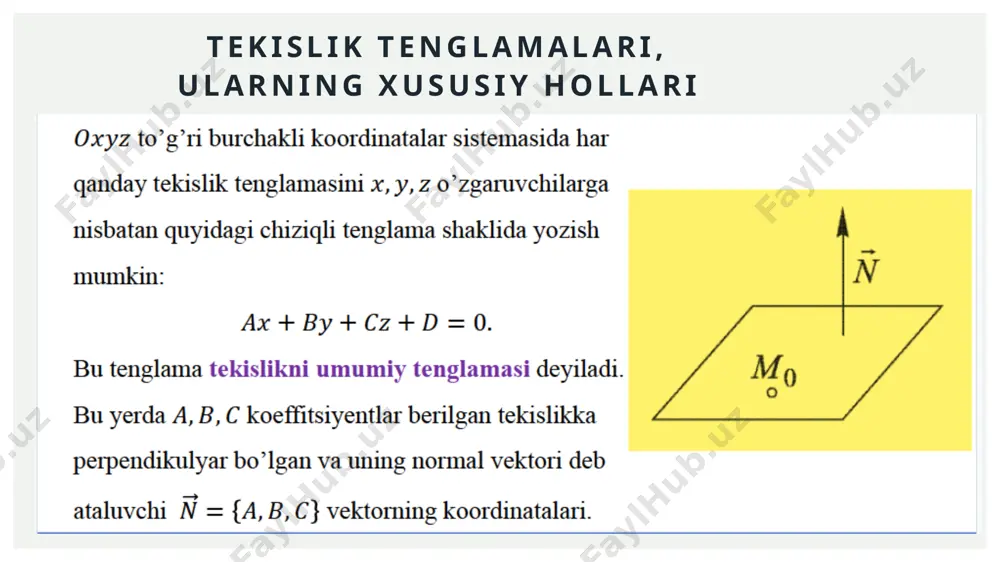 tekislikning normal va umumiy tenglamasi - Page 3